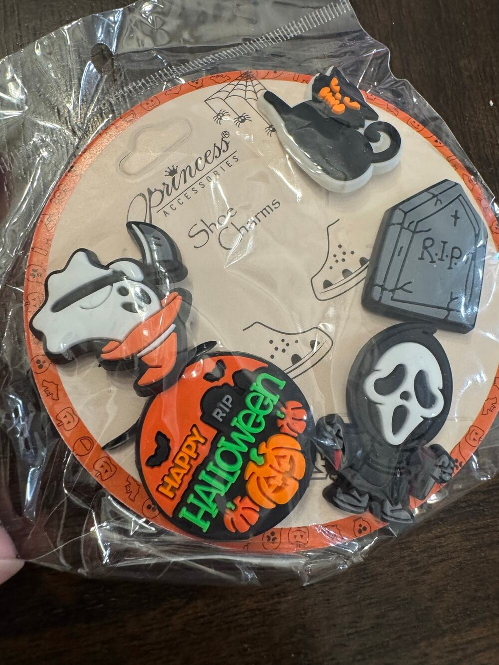 Halloween Shoe Charms Ghost, cat, tombstone, and pumpkin designs set of 5